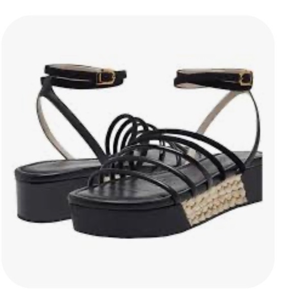 Louise et Cie Bimo Black Leather Strappy Platform Espadrille Sandals Woven 10M
